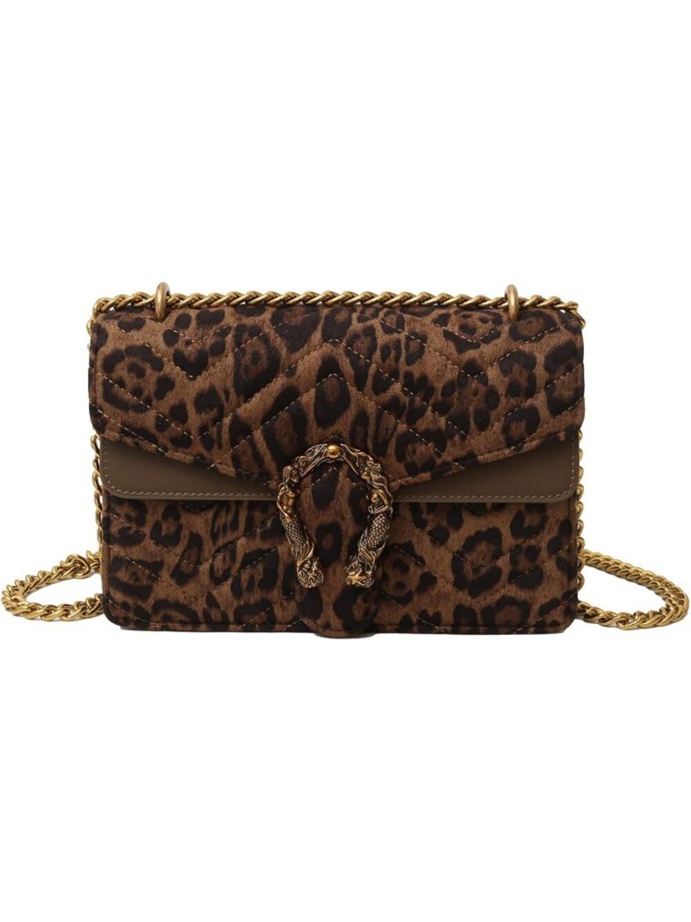 Women's Brown Crossbody Animal Print Clutch Silver Chain Evening Handbags